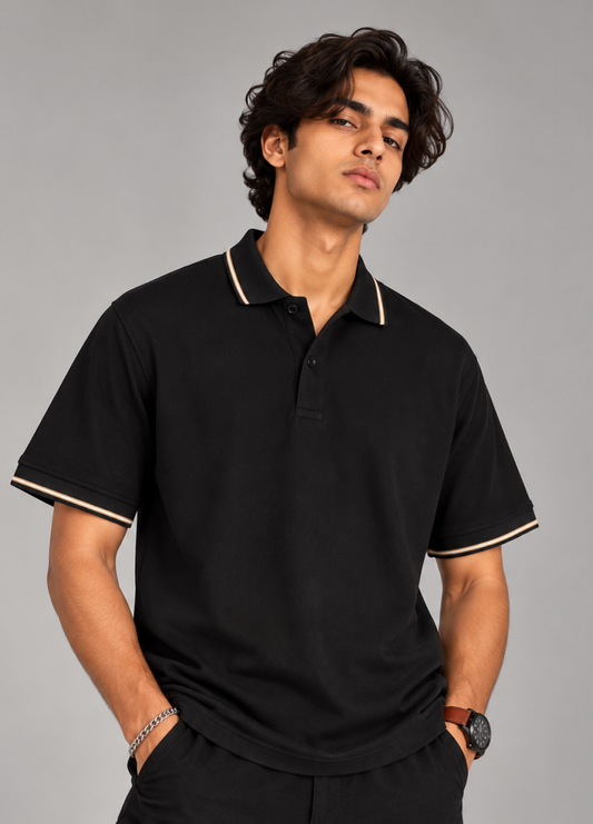 Solid Black Technical Polo T-Shirt