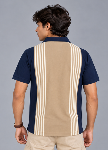 Blue Brown Vertical Polo T-Shirt