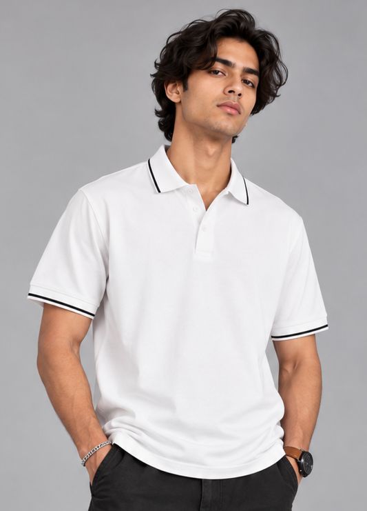 Solid White Technical Polo T-Shirt