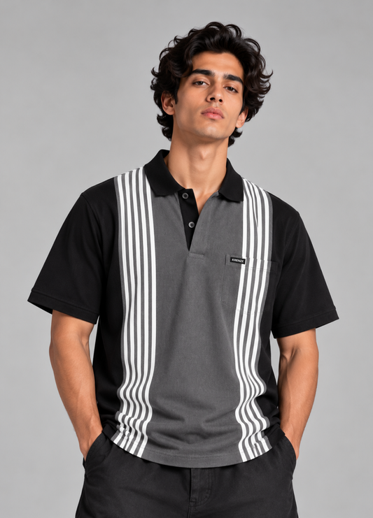 Black Grey Vertical Polo T-Shirt