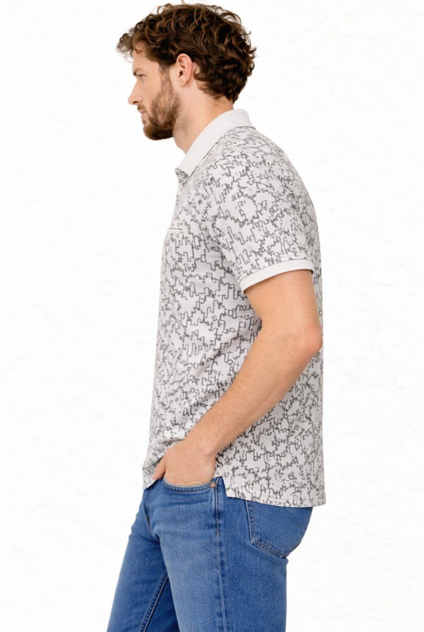 Grey Puzzle Pattern Polo T-Shirt
