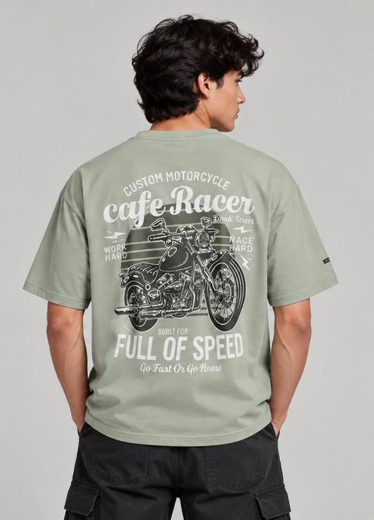 Cafe Racer Green Printed Oversized T-Shirt