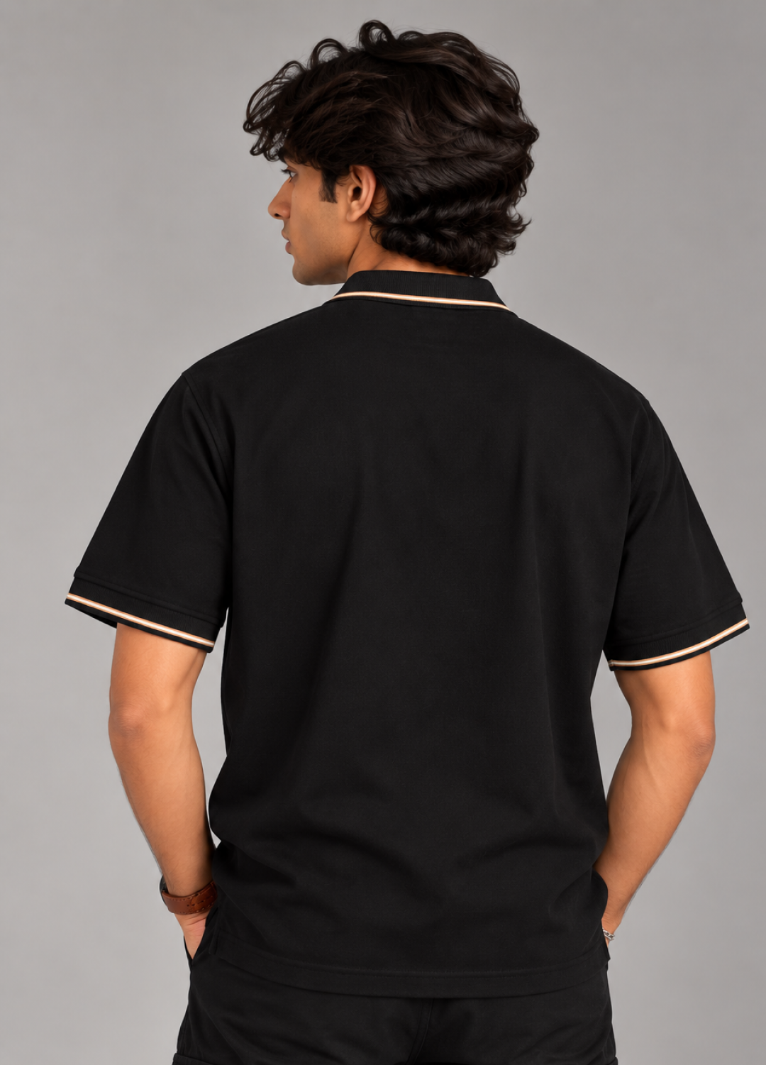 Solid Black Technical Polo T-Shirt
