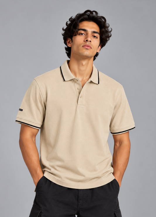 Beige Technical Polo T-Shirt