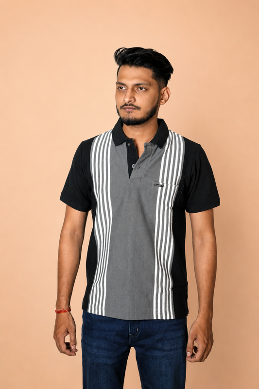 Black Brown Vertical Polo T-Shirt