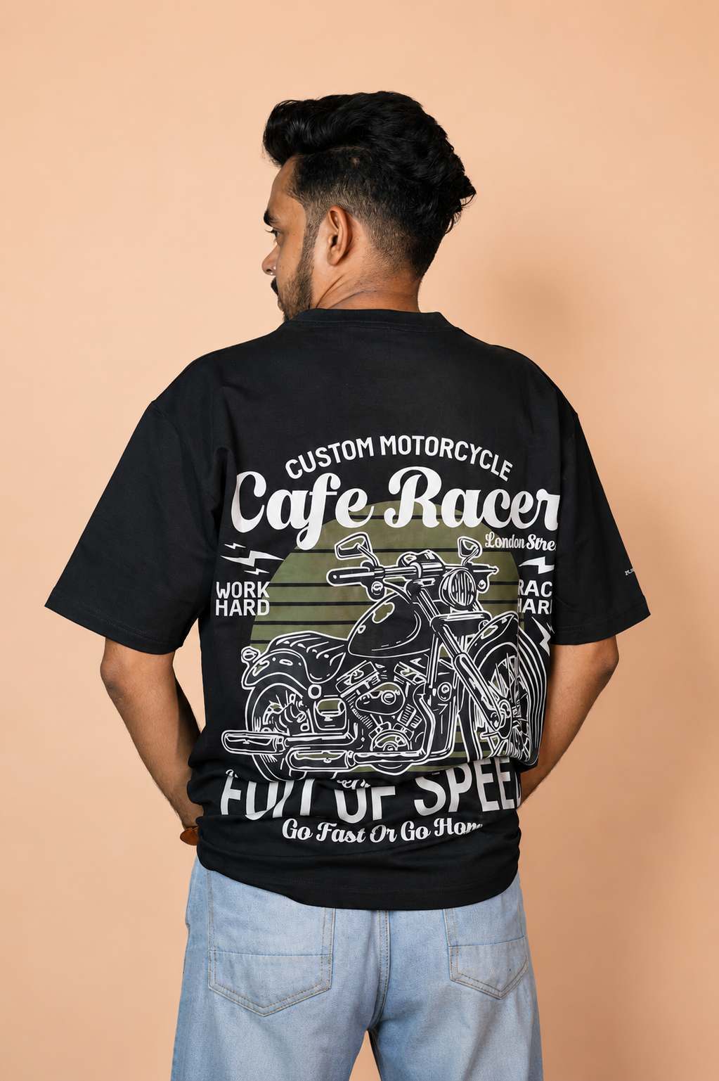 Cafe Racer Black Printed T-Shirt
