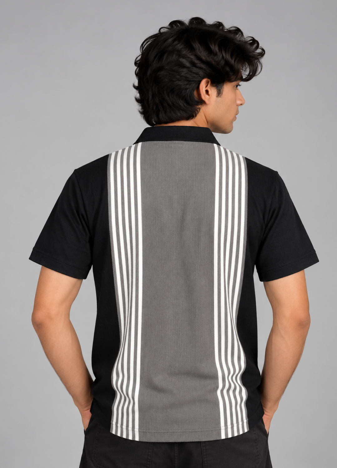 Black Grey Vertical Polo T-Shirt
