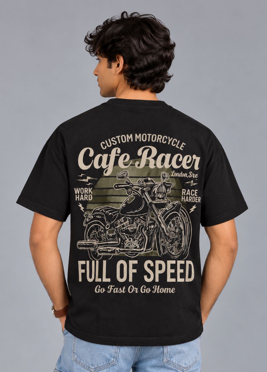 Cafe Racer Black Printed T-Shirt