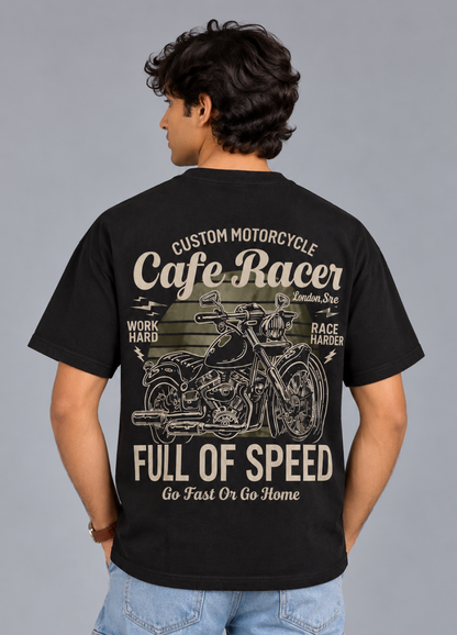 Cafe Racer Black Printed T-Shirt