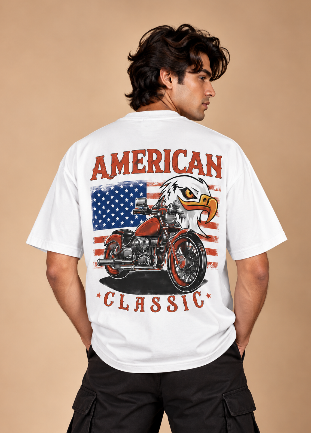 American in White Printed Oversized T-Shirt