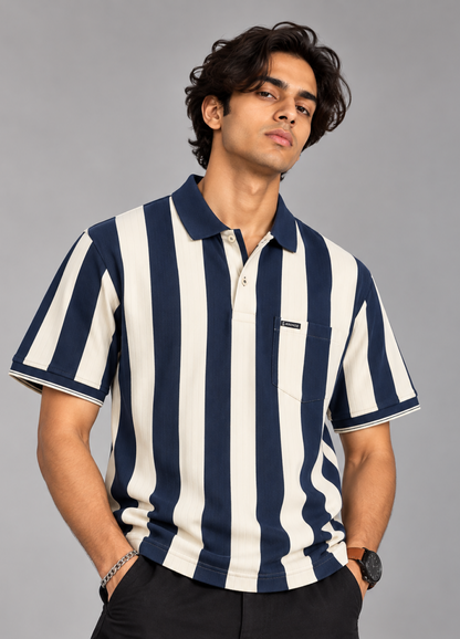 Black & White Vertical Polo T-Shirt