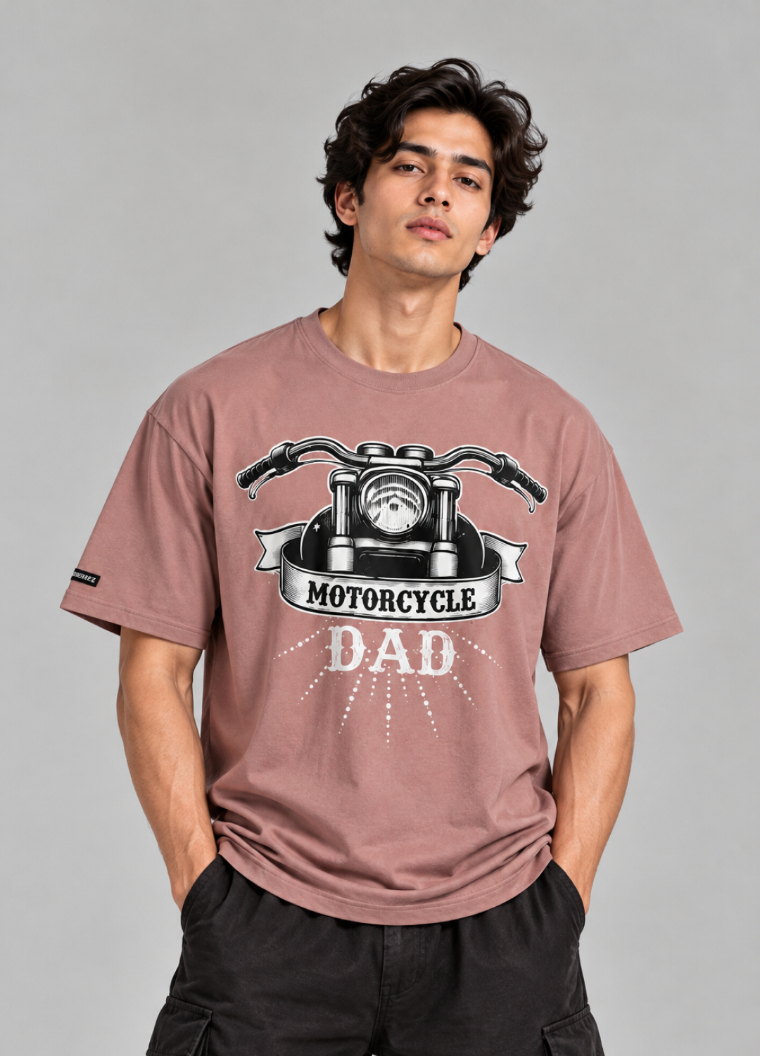 Motorcycle Dad Brown Printed Oversized T-Shirt