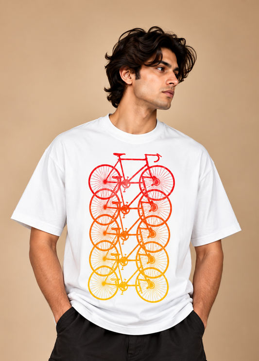 Cycles in White Printed Oversized T-Shirt