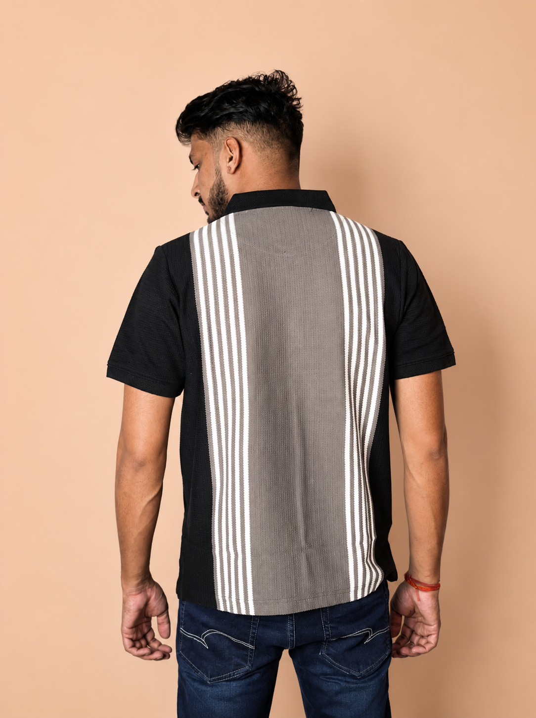 Black Brown Vertical Polo T-Shirt