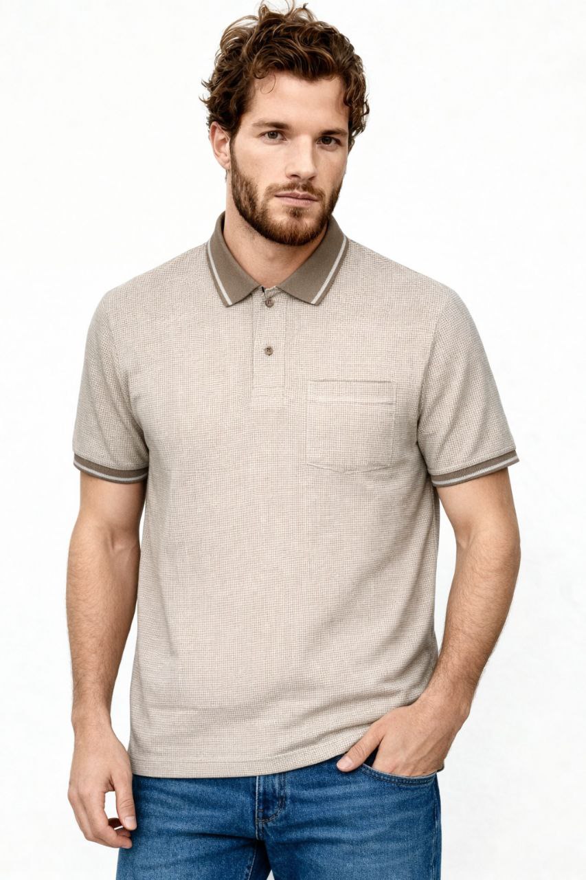 Beige Abstract Pattern Polo T-Shirt