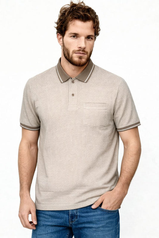 Beige Abstract Pattern Polo T-Shirt
