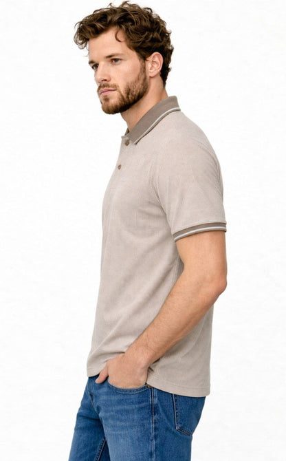 Beige Abstract Pattern Polo T-Shirt