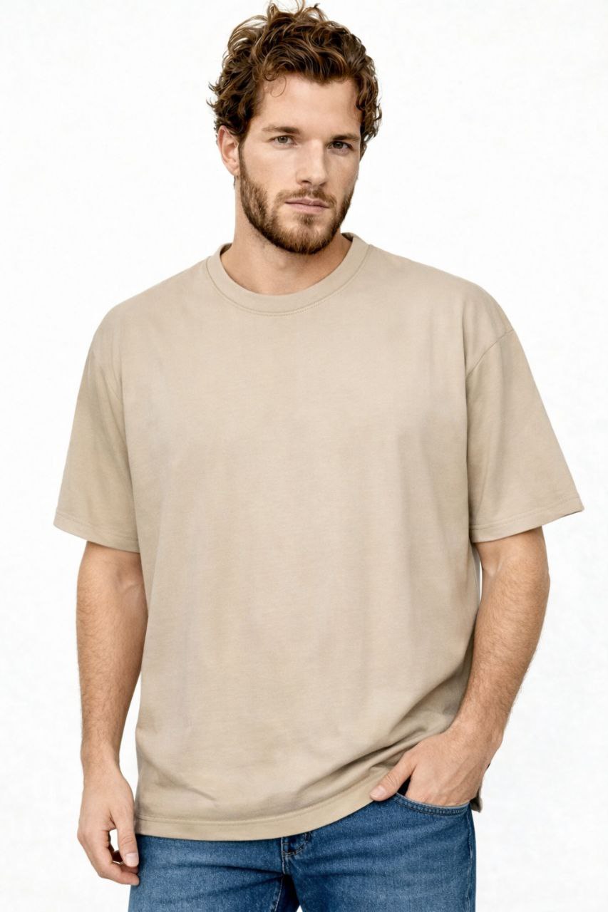 Beige Oversized Polycotton T-Shirt