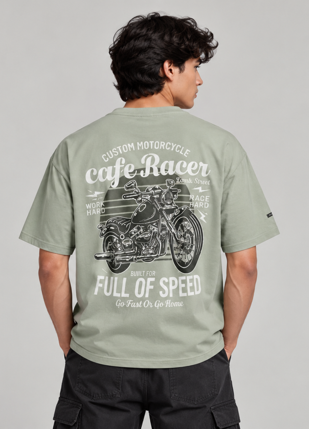 Cafe Racer Green Printed Oversized T-Shirt