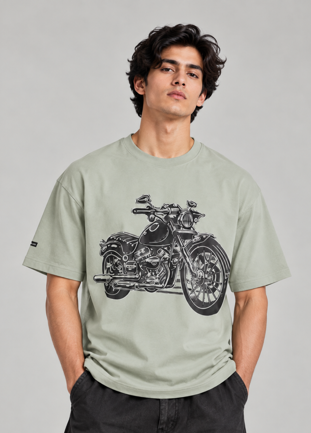 Cafe Racer Green Printed Oversized T-Shirt